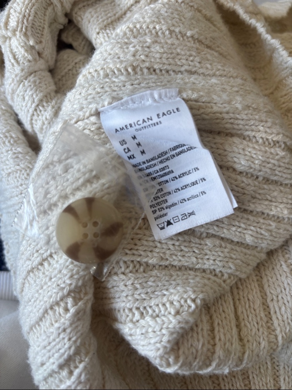 American Eagle Outfitters Beige Ribbed V‑Neck Button Cardigan - Picture 9 of 9